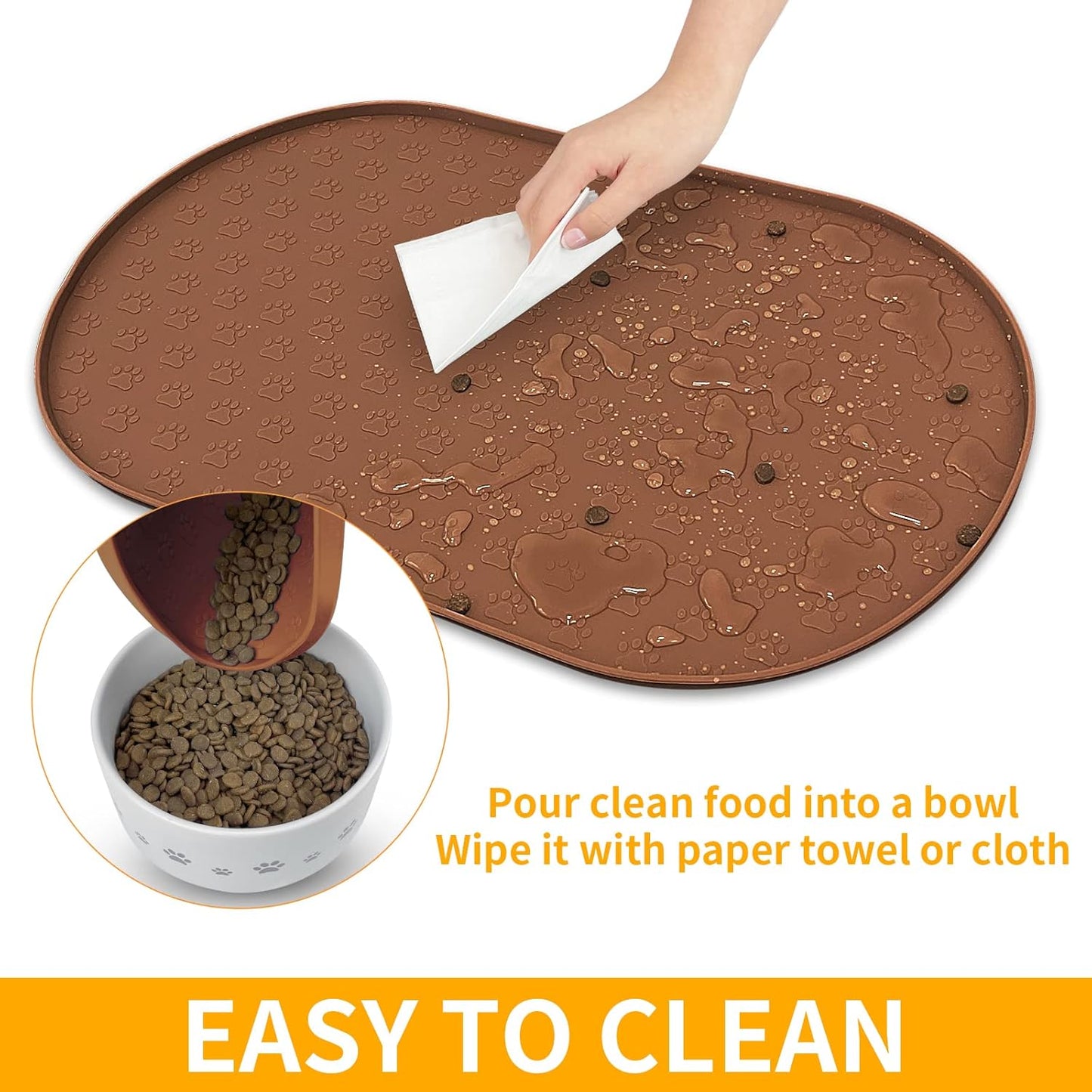 KPWACD Pet Placemat for Dog and Cat, Anti-Slip Waterproof Dogs Feeding Bowl Mat Prevent Food and Water Overflow, Silicone Puppy Dish Mats Suitable for Small Medium Big Pets, Brown, 24" * 16"
