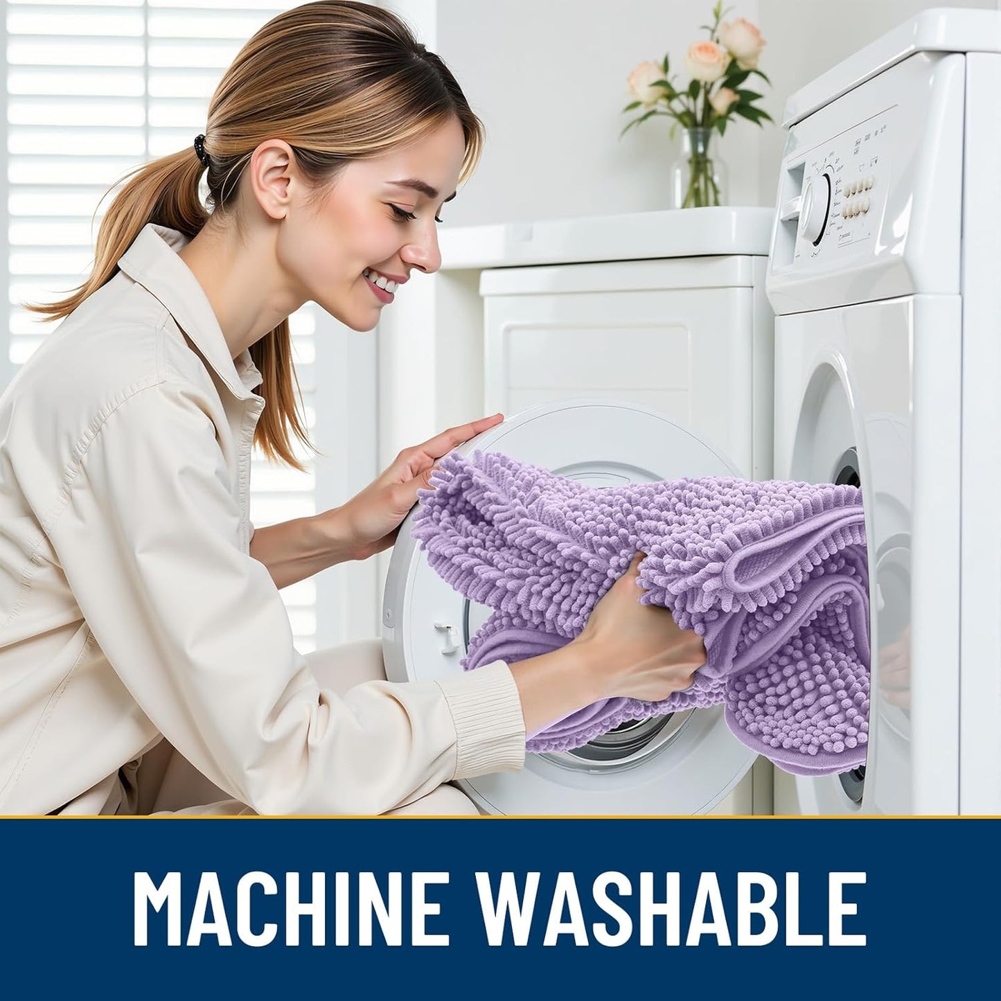 Smiry Dog Door Mat for Muddy Paws 30x20, Absorbs Moisture and Dirt Doormat, Non-Slip Washable Quick Dry Chenille Front Door Mat Indoor Entrance, Entryway Carpet for Inside Floor, Lavender