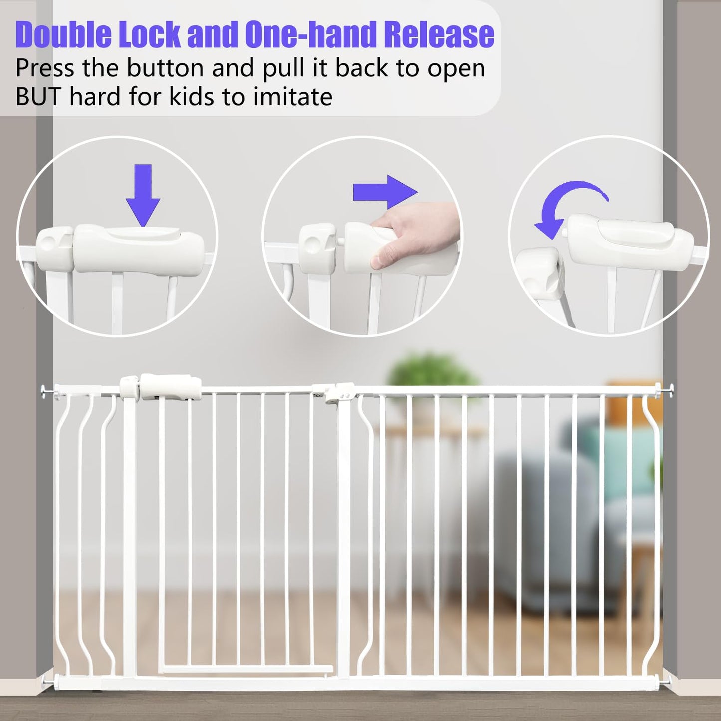 Walk Through Baby Gate 29-43.5 Inch Wide for Stairs Tension Pet Dog Gates Indoor for Doorways No Drilling Pressure Mounted Pet Gates for Kids
