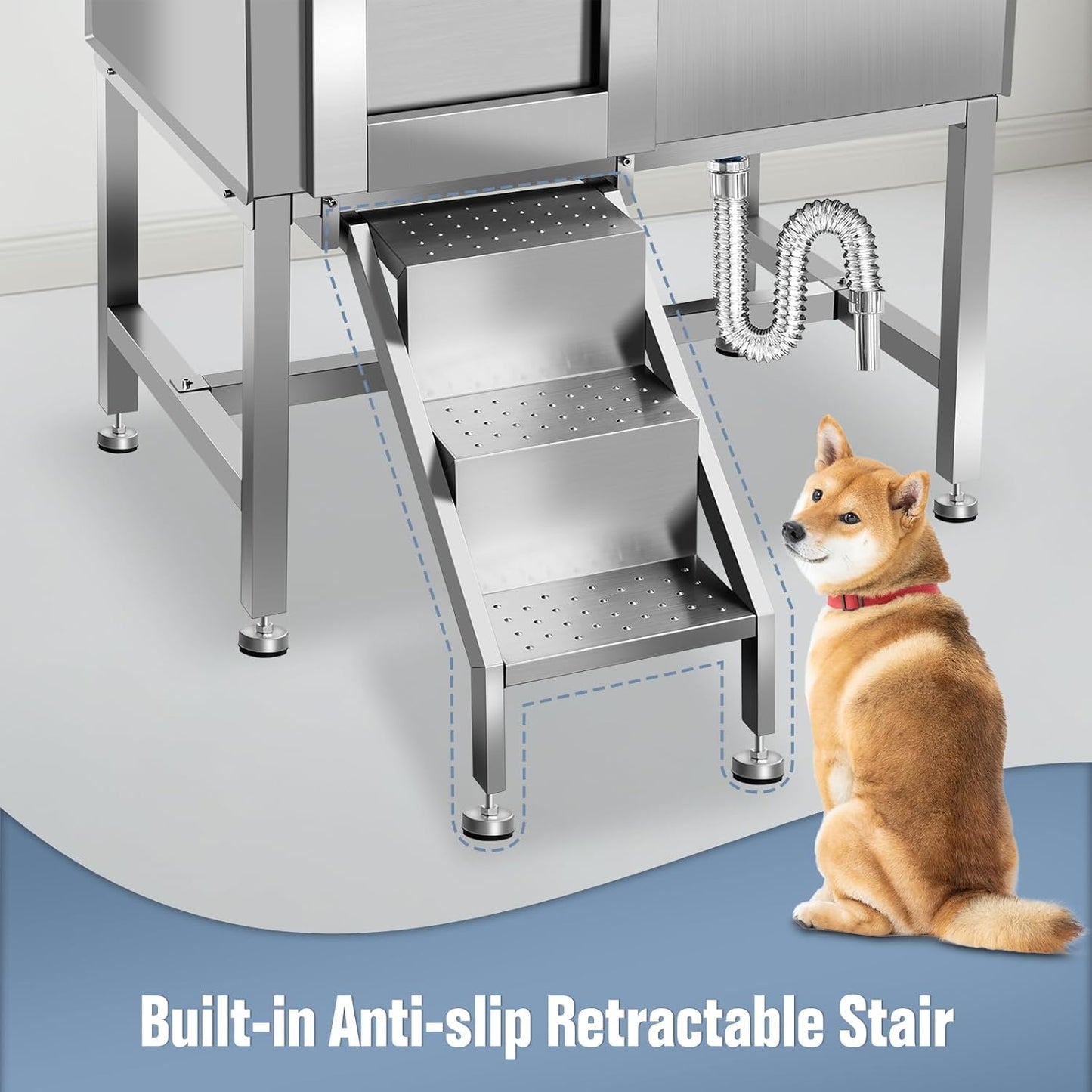 38" Pet Dog Bathing Station W/Ramp, Professional Stainless Steel Dog Grooming Tub W/Soap Box, Faucet,Rich Accessory, Dog Bathtub for Large,Medium,Small Pets, Washing Sink for Home,L-RAMP