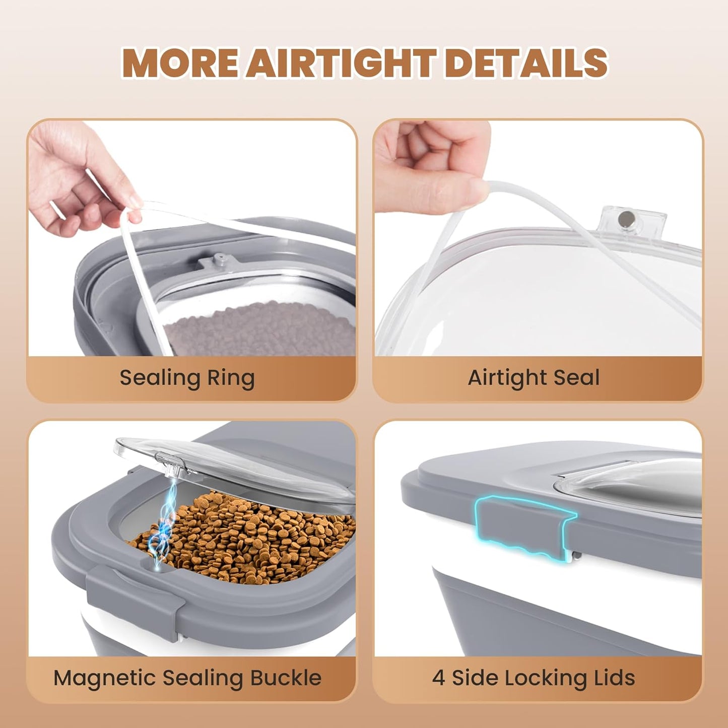 23-25 Lbs Airtight Dog Food Storage Container,Collapsible Pet food storage Container,All-in-One Cat Food Container Set with Scoops,Can Covers & Can Opener Spoons,Small Bin and Waste Bags