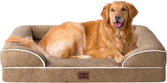 EHEYCIGA Orthopedic Dog Beds for Extra Large Dogs, Waterproof Memory Foam XL Dog Bed with Sides, Non-Slip Bottom and Egg-Crate Foam Big Pet Couch Bed with Washable Removable Cover, Camel