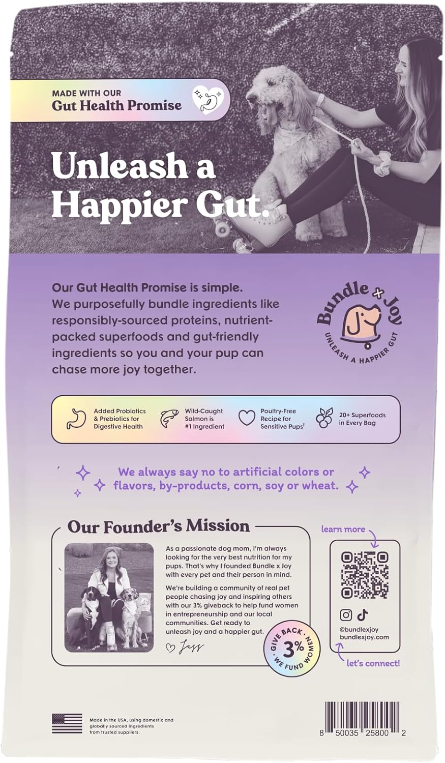 Vibrant Probiotic Dog Food Dry, Salmon, 18lb Bag, Allergy and Gut-Friendly Adult Kibble for Digestive Health with Wild-Caught Salmon, 20 Plant Based Superfoods, Grain x Poultry Free