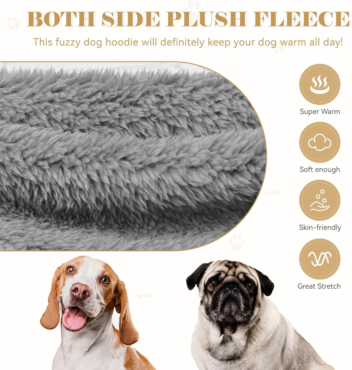 Fuzzy Dog Hoodie Dog Sweaters for Large Dogs Soft Double-Sided Plush Fleece Sweater Clothes Coats Hoodie Sherpa Hooded Sweatshirt(Grey-L)
