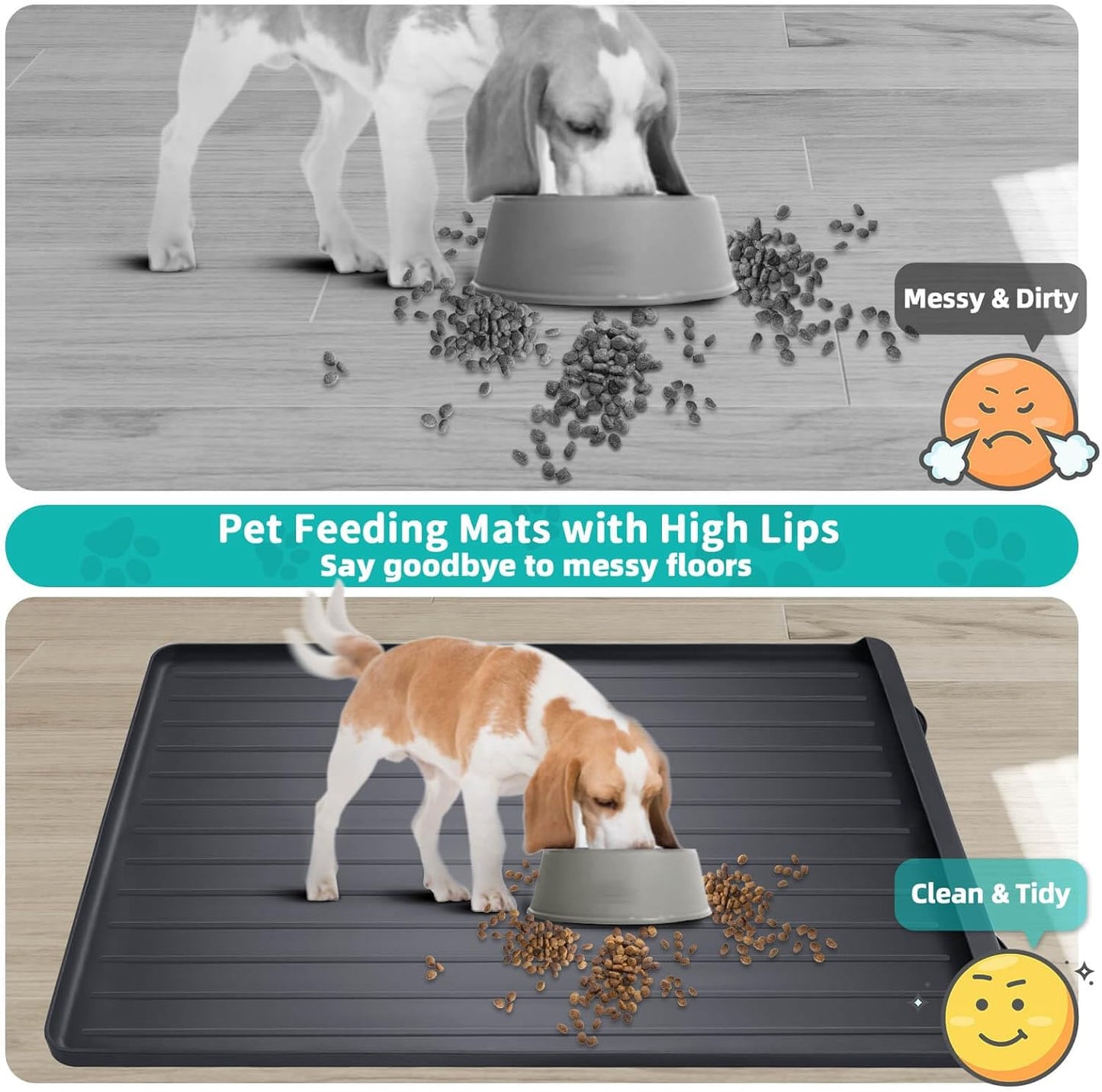 Dog Mat for Food and Water - 39.4" x 27" Large Pet Feeding Mats with Residue Collection Pocket - Waterproof Dog Cat Bowl Mat with High Edges to Prevent Water and Food Spills (Black)