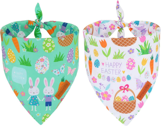 PTDECOR Easter Dog Bandana, Reversible Rabbit Easter Egg Dog Scarf, Multi Size, White Green Bandanas for Extra Large Dogs Pets (White&Green, X-Large)