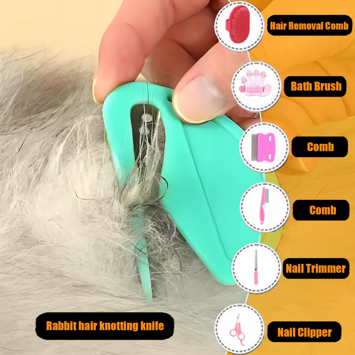 Rabbit Grooming Kit – Bunny Grooming Kit with Shedding Brush, Nail Clippers & Comb – Small Animal Grooming Supplies for Rabbits, Guinea Pigs, Hamsters, Ferrets - Small Pet Shedding & Care (Pink)