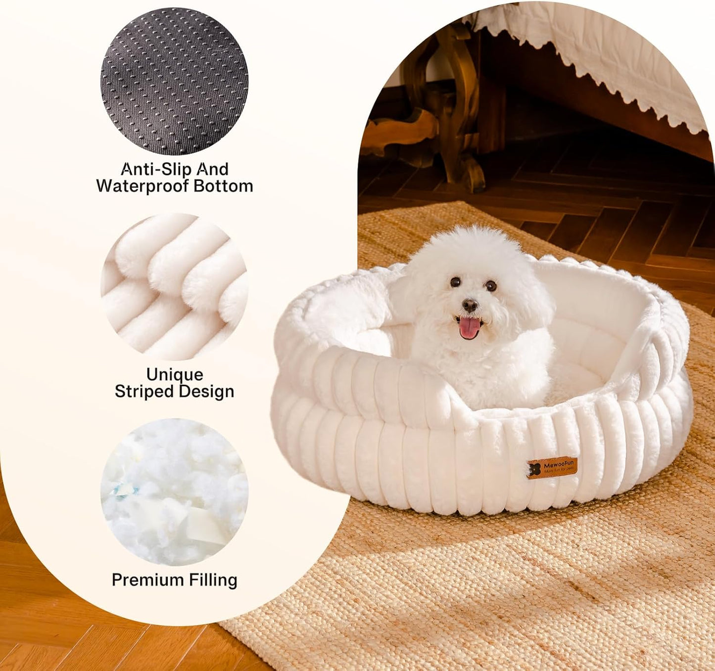 MEWOOFUN Dog Bed for Medium Dogs, Washable Large Cat Beds for Indoor Cats, Donut Pet Bed for Dogs and Cats with Anti-Slip Bottom (Beige, 27"x27"x10")