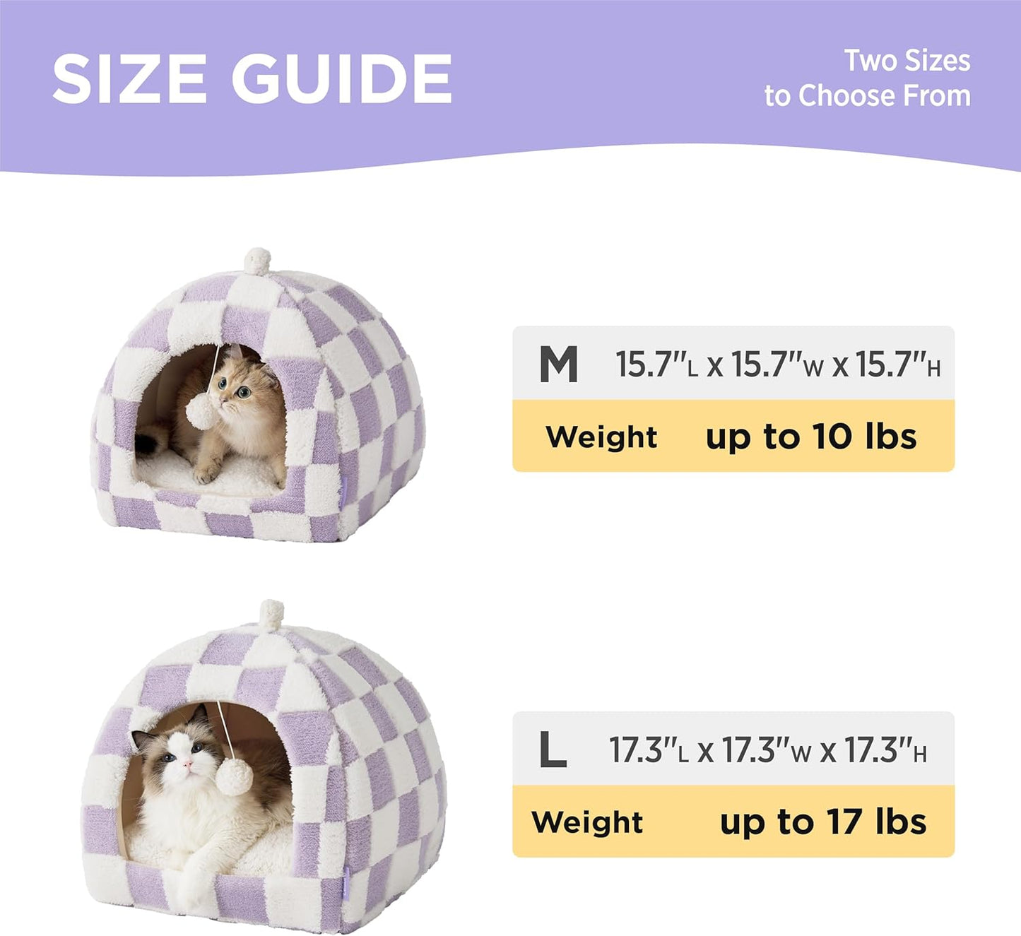 Lesure Cute Cat Beds for Indoor Cats - 2 in 1 Large Cat Cave Bed with Removable Washable Cushioned Pillow, Cozy Kitten with Non-Slip Bottom, Purple, 17.3 inches