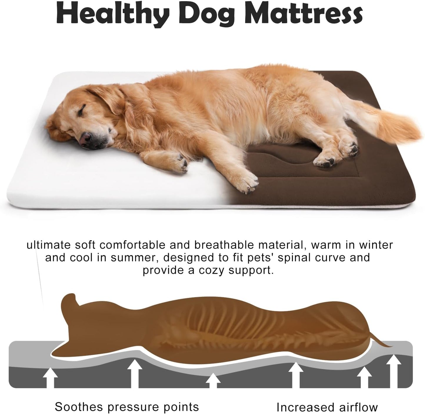 JoicyCo Large Dog Bed Soft Dog Crate Pad Mat, 42 in Non-Slip Bottom Washable Dog Sleeping Mattress Pet Beds Cat Bed Kennel Pad, Dark Brown