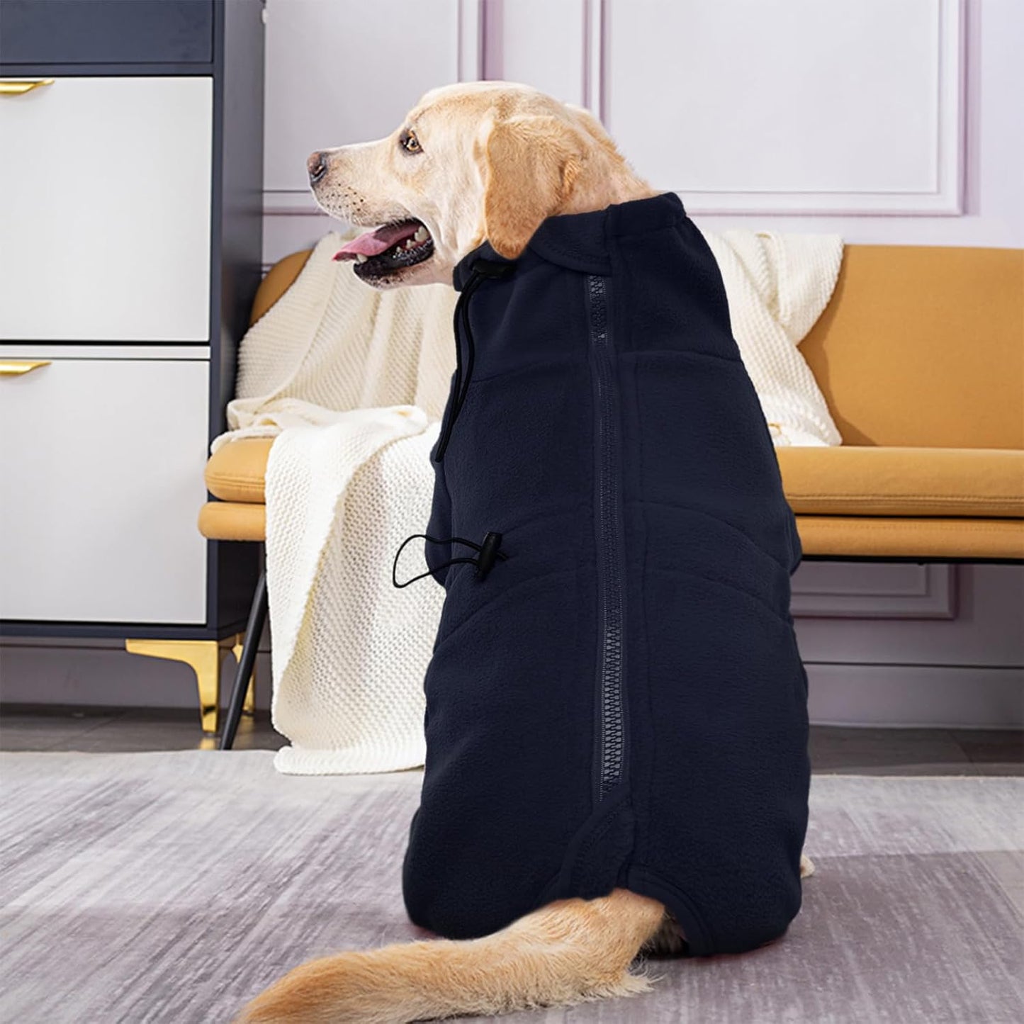 ROZKITCH Fleece Dog Pajamas, Pet Windproof Warm Cold Weather Jacket Vest Cozy Jumpsuit Apparel Outfit Clothes for Small Dog Walking Hiking Sleep Blue 2XS