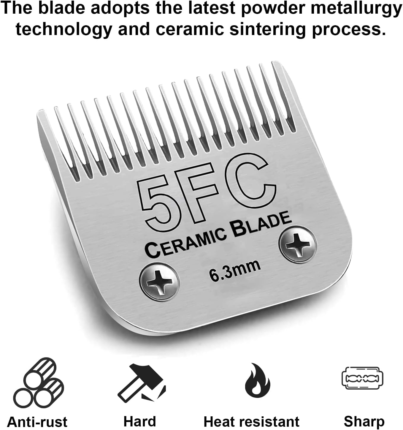 2PC 5FC Blade Dog Grooming Clipper Replacement Blades Compatible with Andis Dog Clippers,Detachable Ceramic Blade & Stainless Steel Blade,Size-5 FC 1/4-Inch Cut Length (64122)
