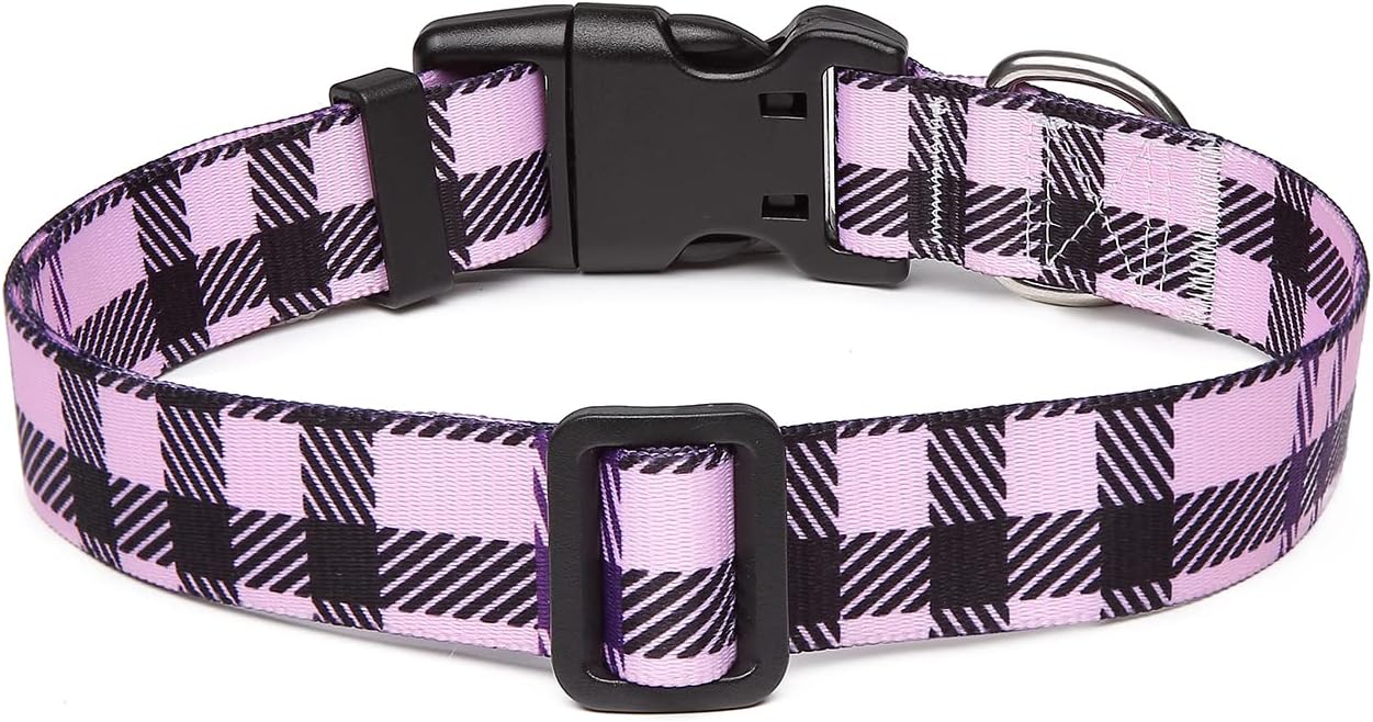 Mercano Adjustable Dog Collar - Special Design Patterns, Soft Nylon Comfortable Durable Pet Collar for Small Medium Large Dogs (S, Purple Plaid)