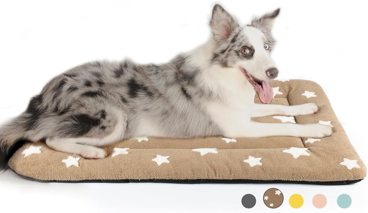 Mora Pets Dog Crate Pad Dog Kennel Bed Mat for Large Dogs Washable Cute Star Pet Bed for 36 inch Cage Ultra Soft Flat Puppy Cat Cushion for Cozy Sleeping Anti-Slip Brown 36 x 23