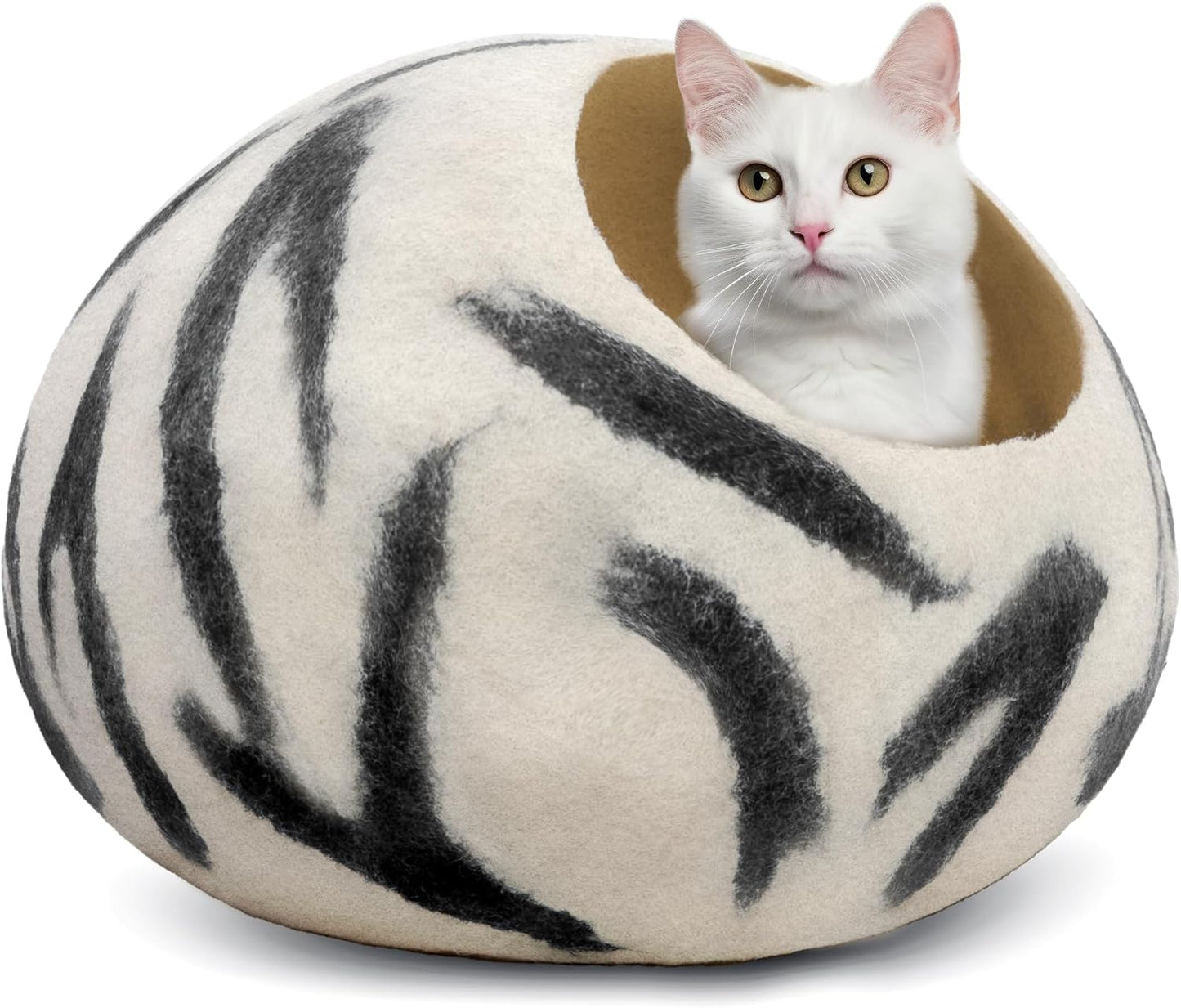 Woolygon Premium Felt Cat Cave Bed - Wool Kitty Beds Handcrafted Kitten Caves Bed for Indoor Cats - Made from 100% Eco-Friendly Merino Wool, Foldable Cat Hidewawy Covered Cat House Pod