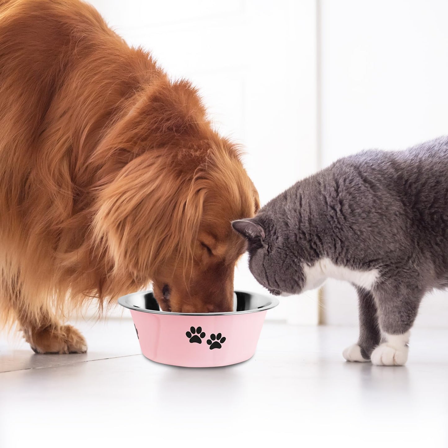 Stainless Steel Dog Bowls, Nonslip Rubber Bottom No Spill Proof Skid Metal Insulated Dog Bowls for Large Medium Small Breed Dogs (Pink, 8.5 Cups/71 OZ)