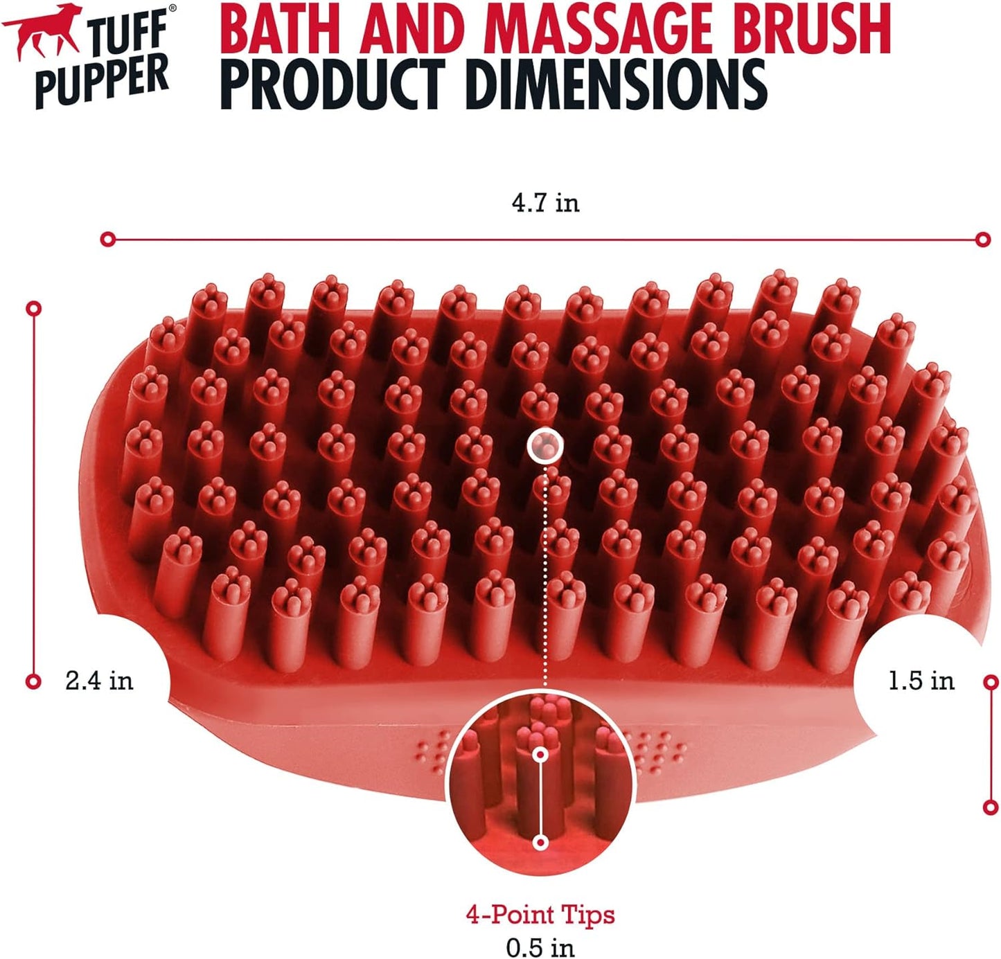 Tuff Pupper Dog Bath Brush, Silicone Pet Hair Remover Brush for Shampooing & Massaging Dogs, Dog Washing Brush with Soft Rubber Bristles Gently Removes Loose & Damaged Fur