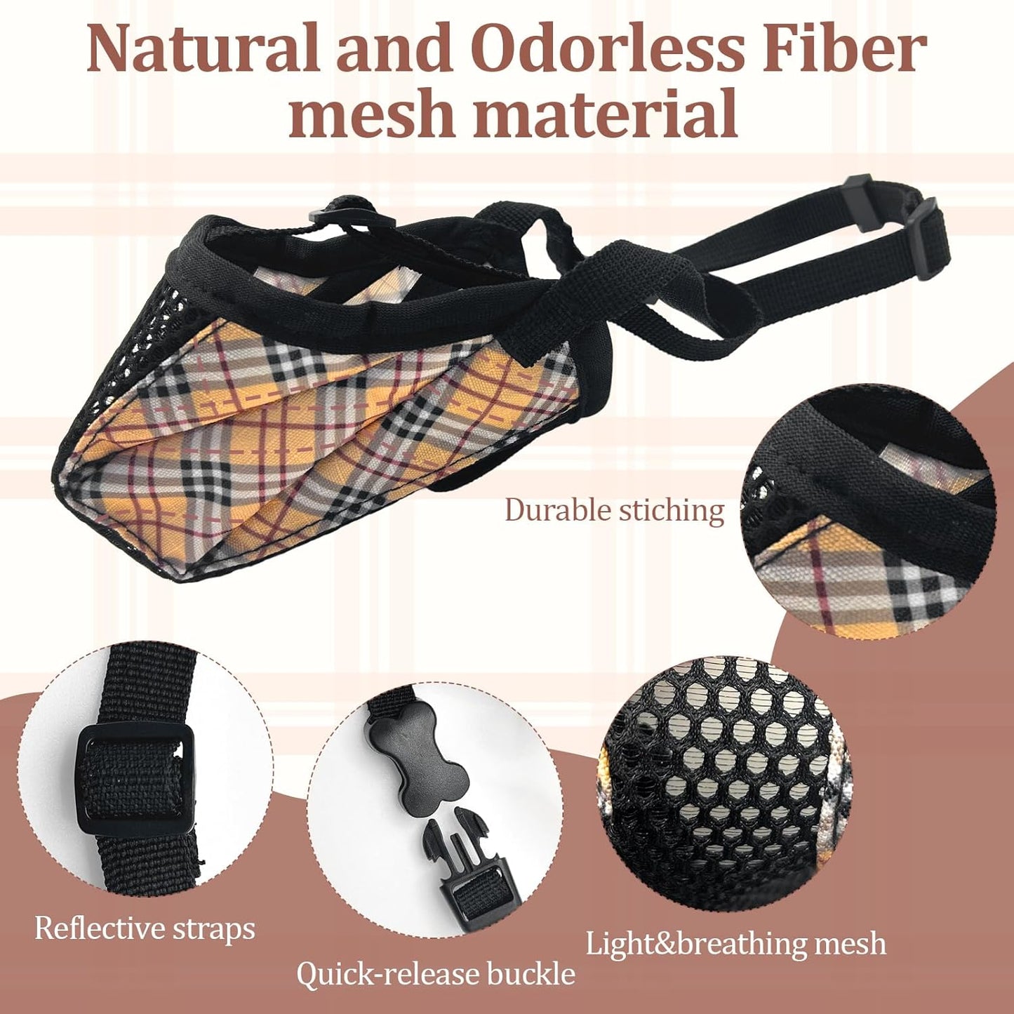 Dog Muzzle for Small Large Dogs - Soft Nylon Basket Muzzle with Adjustable Strap, Breathable Mesh Design Prevents Biting Chewing Licking Eating - Ideal for Training, Grooming & Vet Visits (Yellow, XL)