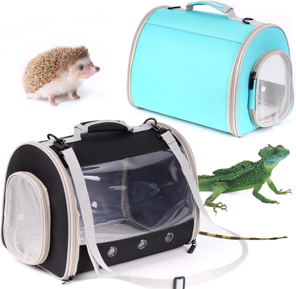 Bearded Dragon Travel Carrier Backpack,Lizard Backpack Carrier,Space Capsule Clear Bubble Window Astronaut Reptile Carrier Backpack for Guinea Pig,Sugar Glider,Bunny (Green, TPU Carrier+MAT)