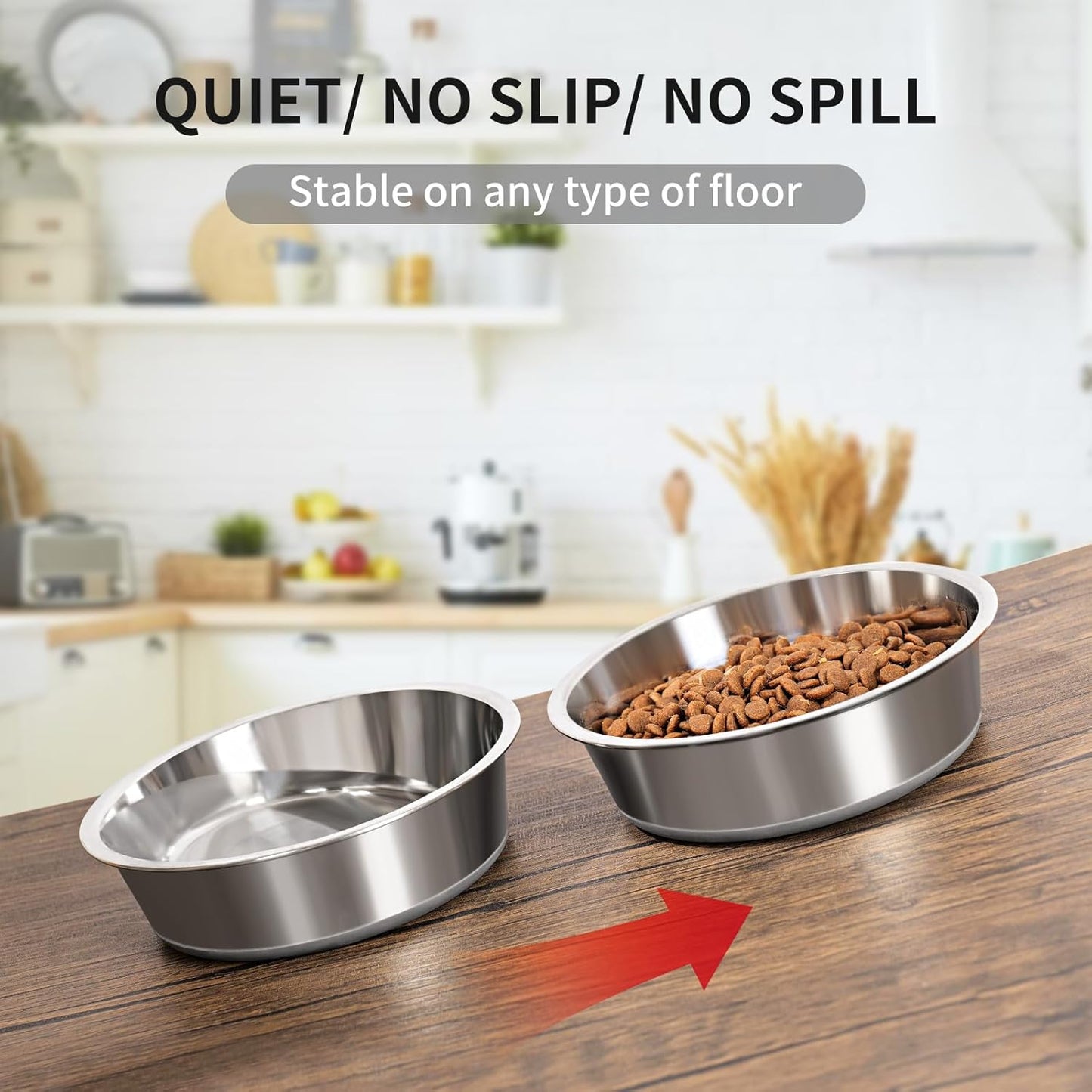 Taglory 2 Cup Stainless Steel Dog Bowls Set of 2 for Food and Water, Silicone Base Anti-Slip, Rust Resistant, Extra Thick Metal Dog Bowl for Cats and Puppies, 17oz, Gray