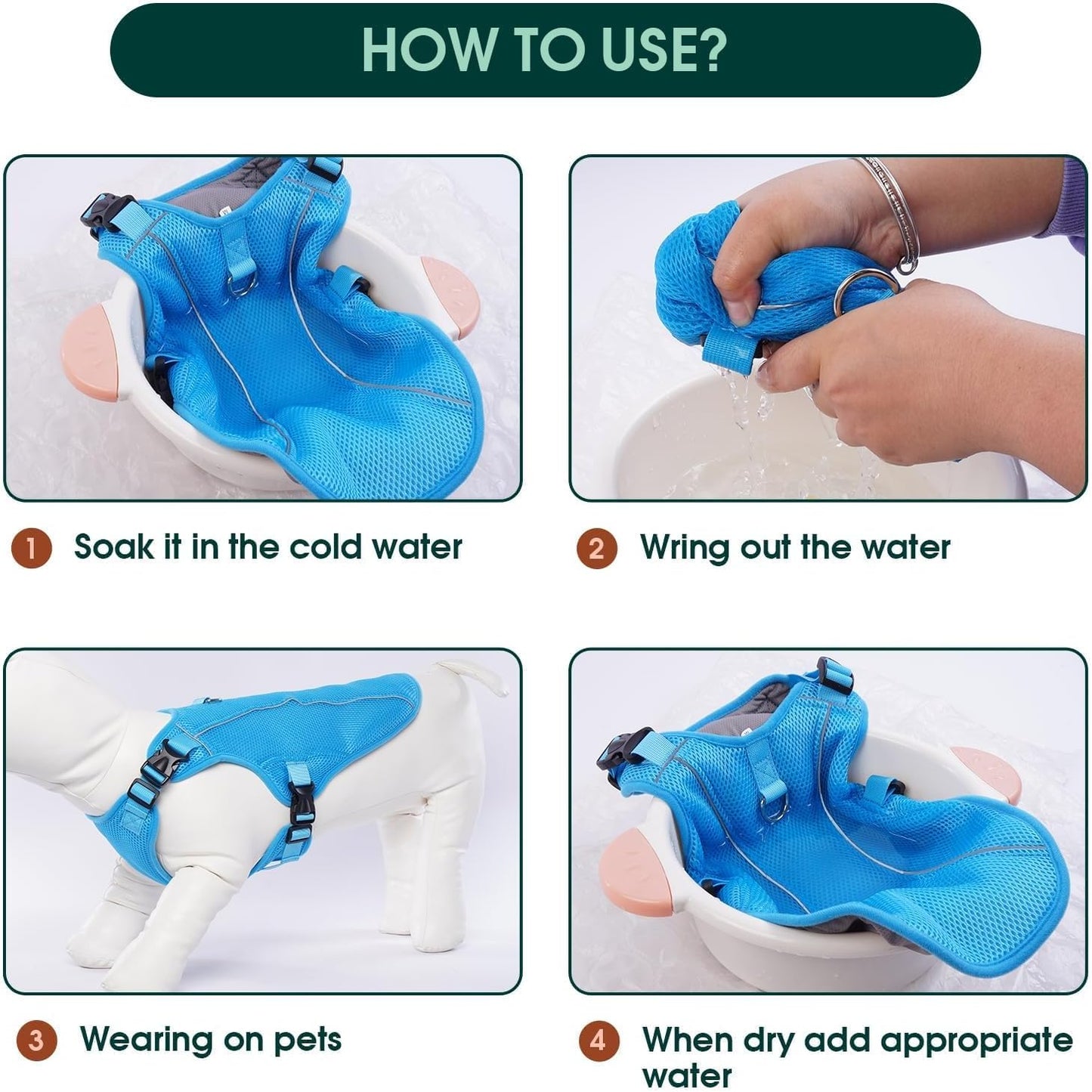 Kuoser Dog Cooling Vest Harness, Small Puppy Cooler Jacket with Adjustable Buckle for Outdoor Beach, Hiking, Training Blue S