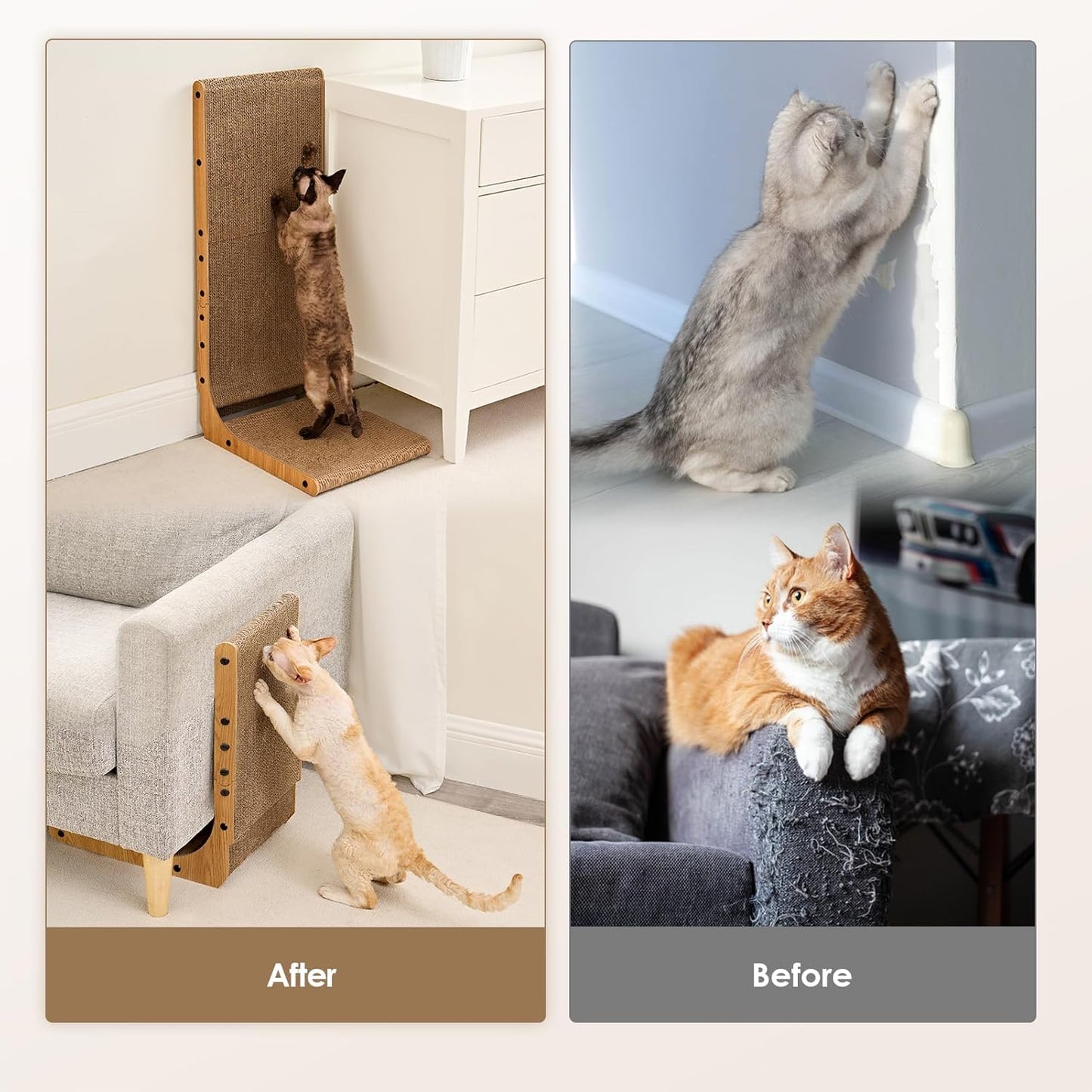 EHEYCIGA Cardboard Cat Scratcher for Indoor Kitten Cats, 19 Inch L Shaped Vertical Cat Scratching Board with Ball Cat Toy, Small Cat Scratcher Pad, Brown