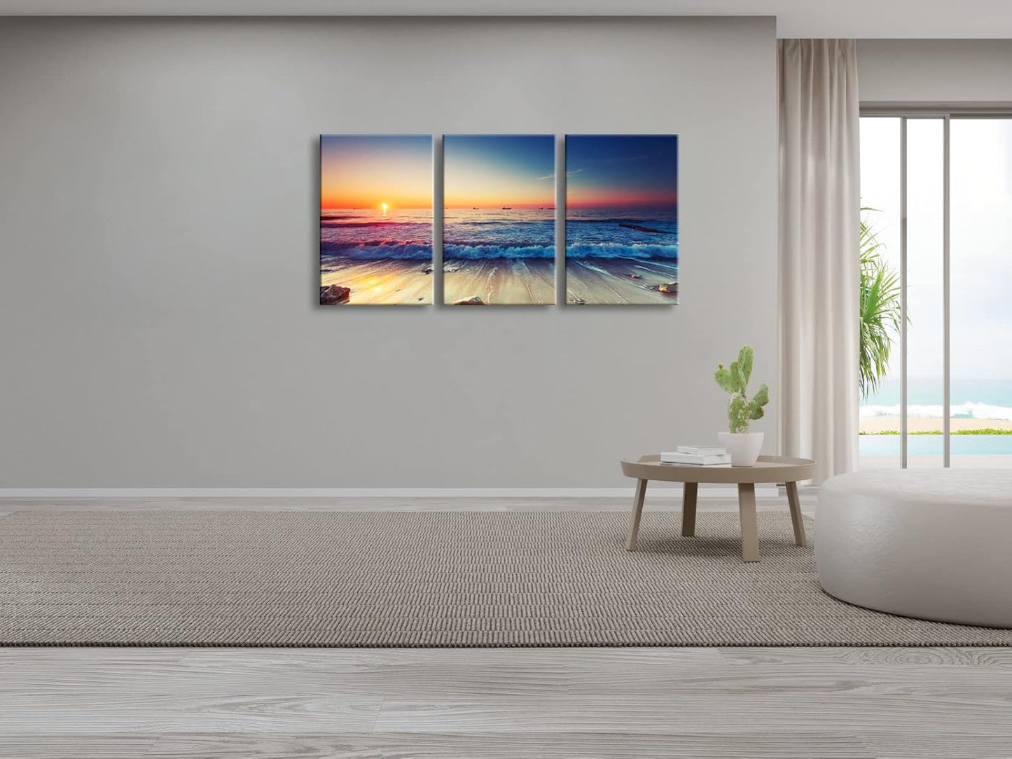 Wieco Art 3 Piece Sea Waves Canvas Prints Modern Seascape Artwork Landscape Pictures Paintings on Stretched Canvas Wall Art for Living Room Home Decorations