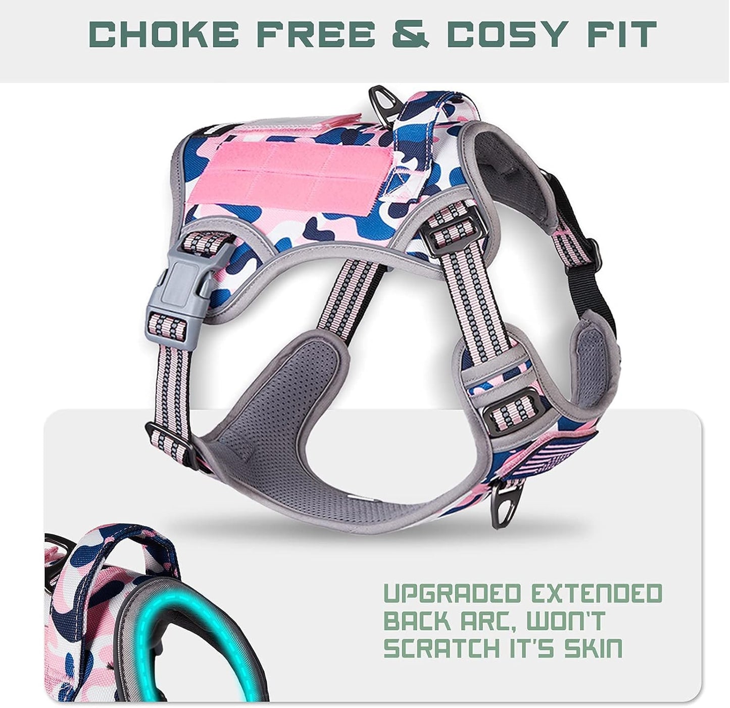 BUMBIN Tactical Dog Harness for Medium Dogs No Pull, Famous TIK Tok No Pull Dog Harness, Fit Smart Reflective Pet Walking Harness for Training, Adjustable Dog Vest Harness with Handle Pink Camo M