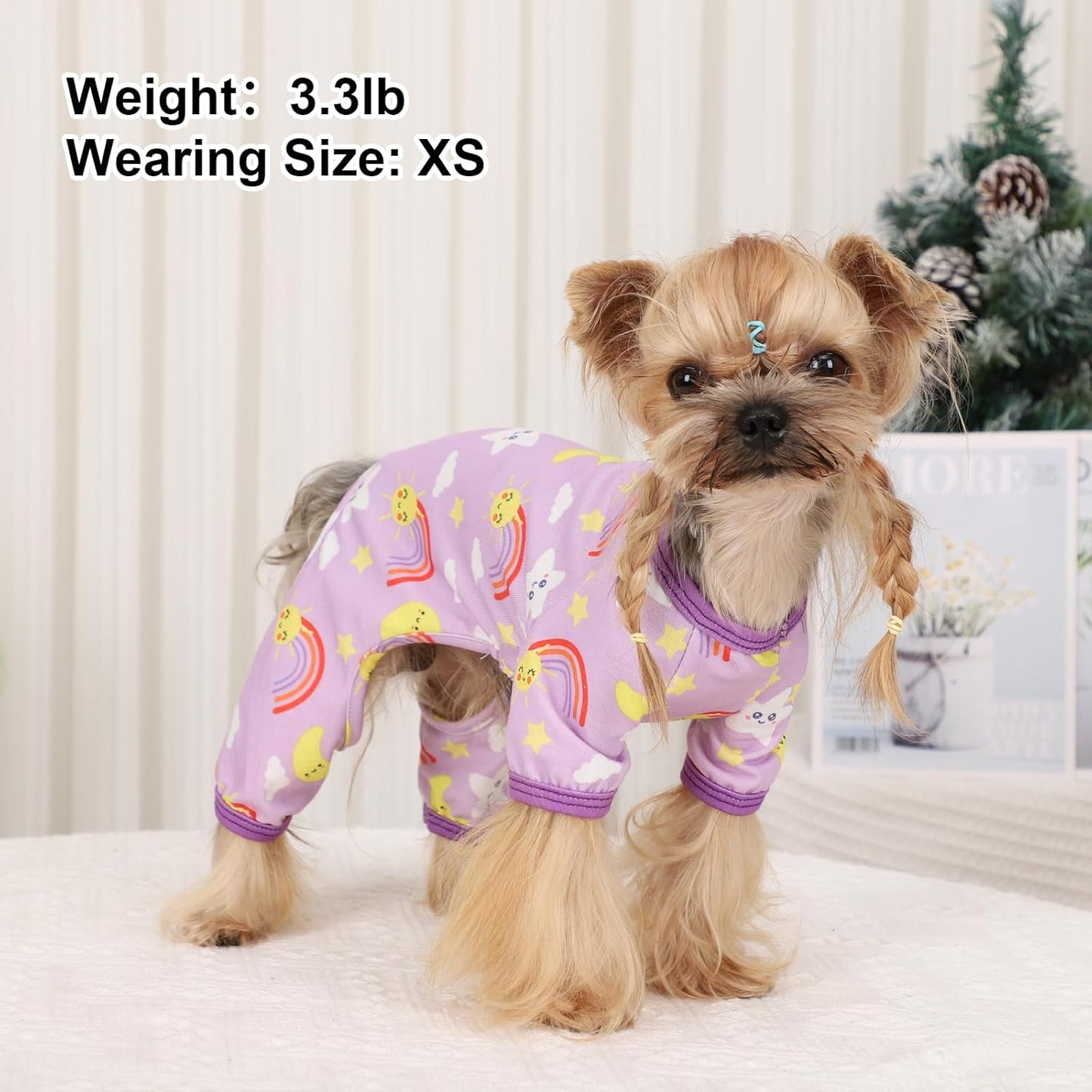 Dog Pajamas Pjs Spring Summer Dog Clothes for Small Dogs Girl - Boy - Small Size Dogs, Soft Stretchy Puppy Clothes Doggie Onesies Cat Pet Jammies Outfit, Star Purple, XS