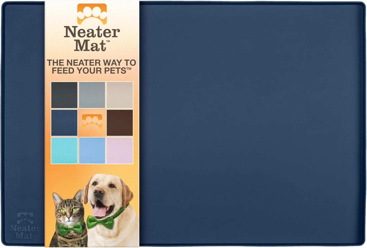 Neater Pet Brands Neater Mat Pet Mats for Food and Water, Cat & Dog Bowl Mat Waterproof Silicone, Feeding Tray, Dog Food Mats for Floors, Placemat w/Raised Edge for Under Bowls, 24" x 16", Dark Blue