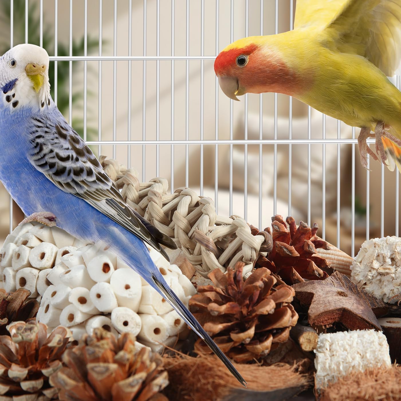 Kyouki Bird Toys Parrot Natural Bird Foraging Box Foot Toys for Parakeets,Cockatiels,Conures,Love Birds,and Other Small to Medium Birds (Large)