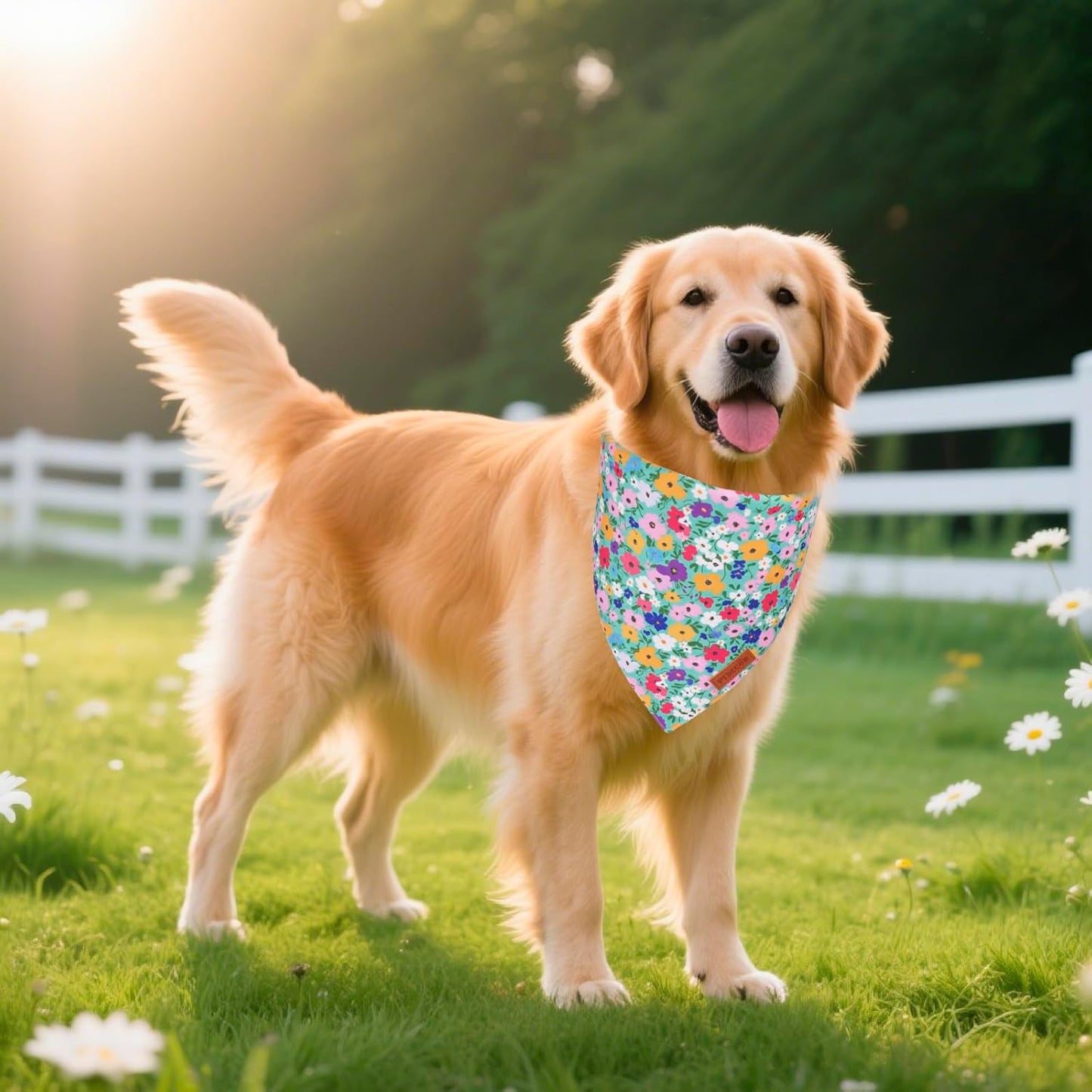 PTDECOR Floral Dog Bandana, Flower Reversible Pets Scarf, Premium Durable Fabric, Adjustable Pink Green Bandanas for Extra Large Dogs (X-Large)