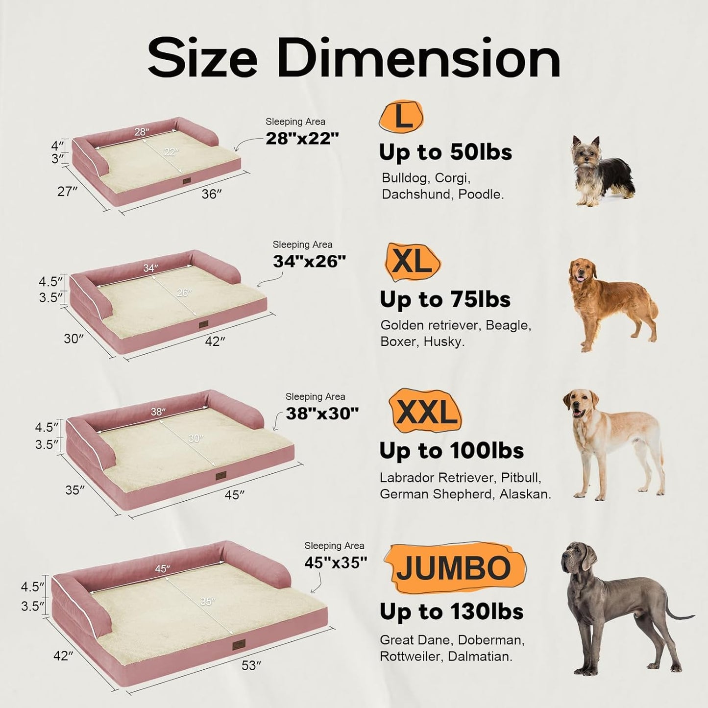 Large Dog Bed Orthopedic Washable: Beds Bolster - XL XLarge Big Dogs - Memory Foam - Ultra-Soft Pink XL Dog Crate Bed - Waterproof with Removable Cover