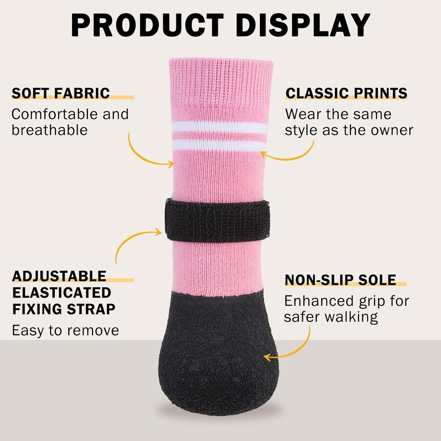 SCENEREAL Anti Slip Dog Boots & Paw Protectors for Hardwood Floor, Extended Dog Socks to Prevent Licking Paws, Waterproof Pet Snow Rain Shoe for Winter Large Senior Dogs, Pink XL