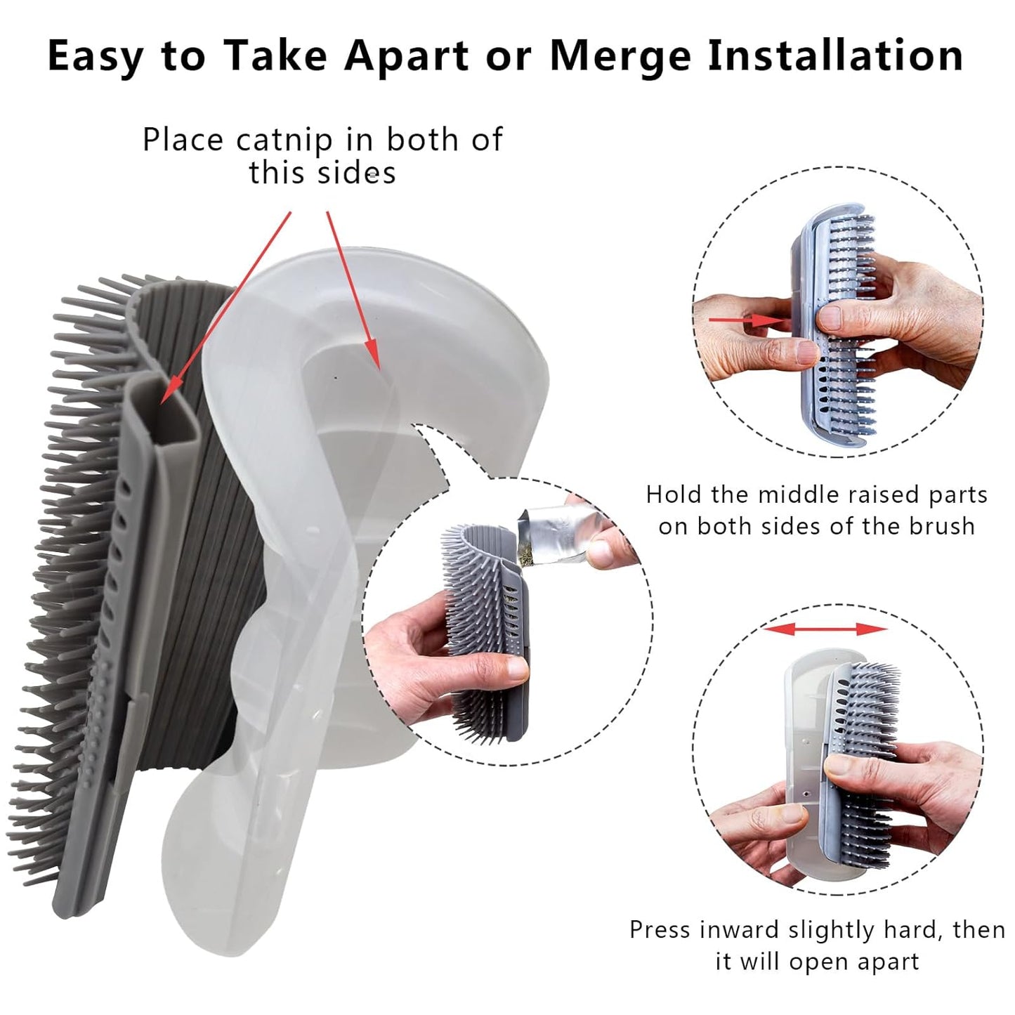 Extended (6.1") 2 Pack Self Grooming Cat Brush - Wall Corner Scratcher with Massage Combs for Long and Short Fur Cats, Kittens (Grey)