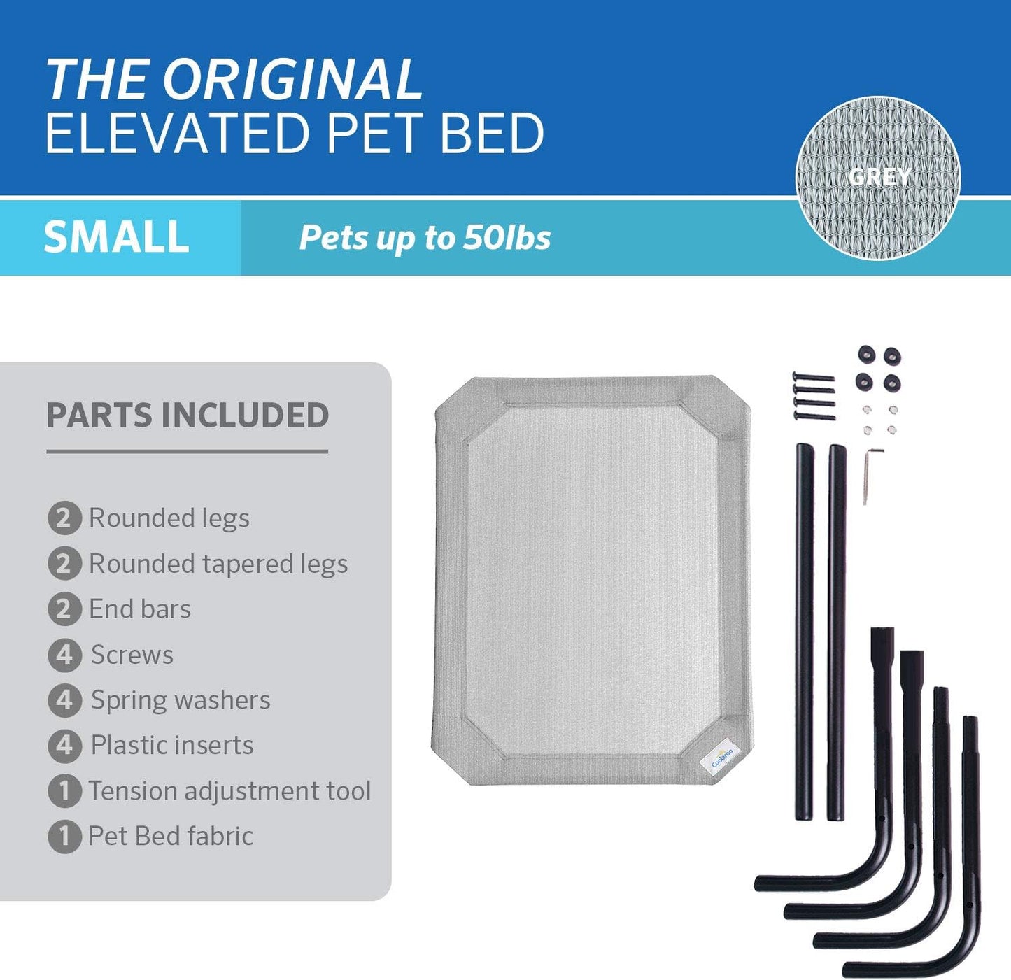 Coolaroo Original Elevated Dog Bed - Breathable Off-The-Ground Pet Bed with Cooling Fabric, Joint Relief & Moisture-Resistant Fabric, 100% Recyclable, Easy Clean, Grey, Small