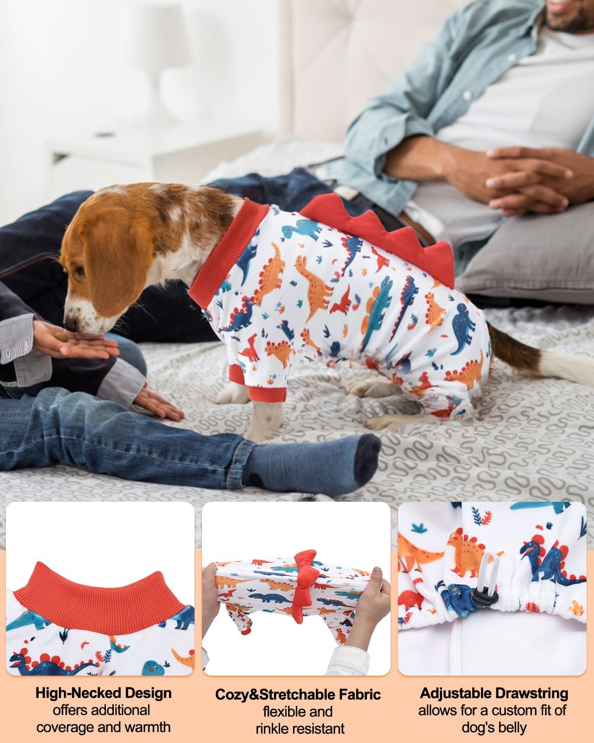 CuteBone Dinosaur Costume Dog Pajamas, Stretchy Spandex Crystal Velvet Sleepwear Coat for Small Dogs, Soft & Warm Pet Outfit Clothes for Cold Weather, Cozy Pullover Design COSP02XL