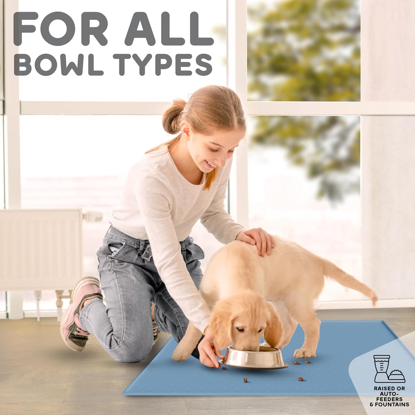 Dog Food Mat - Raised Edges Dogs Mat for Food and Water Prevent Spill, Waterproof Cat Food Mats Protect Floors, Easy Clean Dog Bowl Mats for Food and Water, Silicone Pet Food Tray