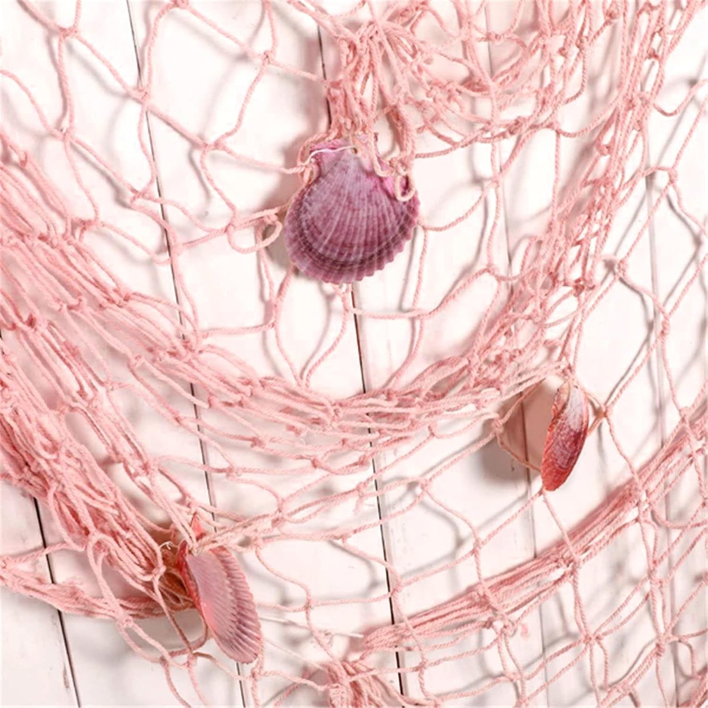 Nature Fish Net Wall Decoration with Shells, Ocean Themed Wall Hangings Fishing Net Party Decor for Pirate Party,Wedding,Photographing Decoration (Pink)