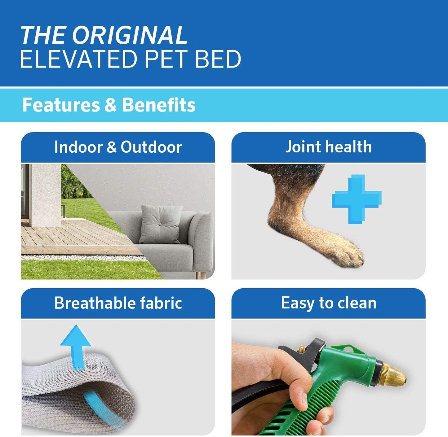 Coolaroo Original Elevated Dog Bed - Breathable Off-The-Ground Pet Bed with Cooling Fabric, Joint Relief & Moisture-Resistant Fabric, 100% Recyclable, Easy Clean, Grey, Small