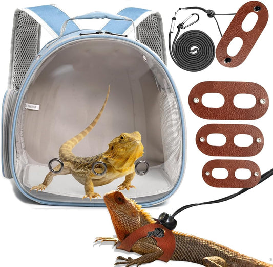 Bearded Dragon Travel Backpack with Harness and Leash Set,Lizard Backpack Travel Carrier,Space Capsule Clear Bubble Window Astronaut Reptile Carrier Backpack for Kids, Airline Approved
