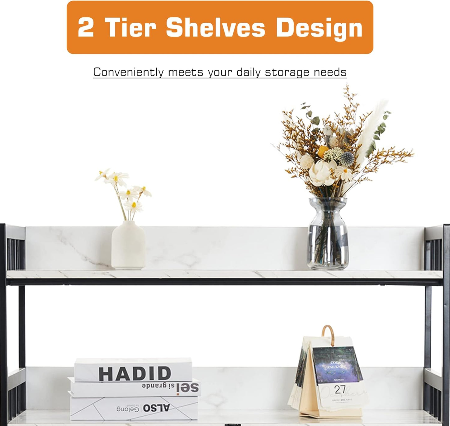 MCombo Furniture Style Dog Crate with Storage Shelves, Heavy Duty Wooden Dog Cage End Table, Triple Doors Pet House Indoor, 1368 (White)