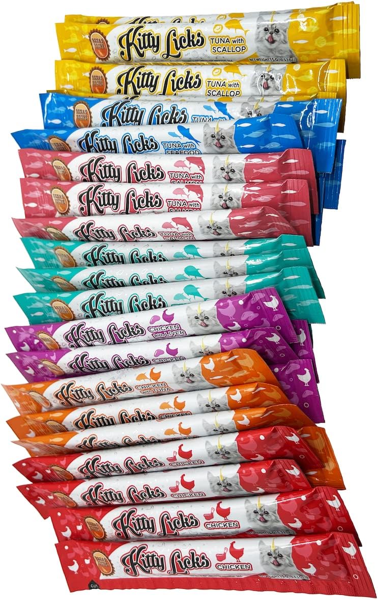 Kitty Licks Chicken and Tuna Varieties (28 Tubes) Chicken and Tuna Varieties 4 Tubes X 7 Flavors (28 Tubes)
