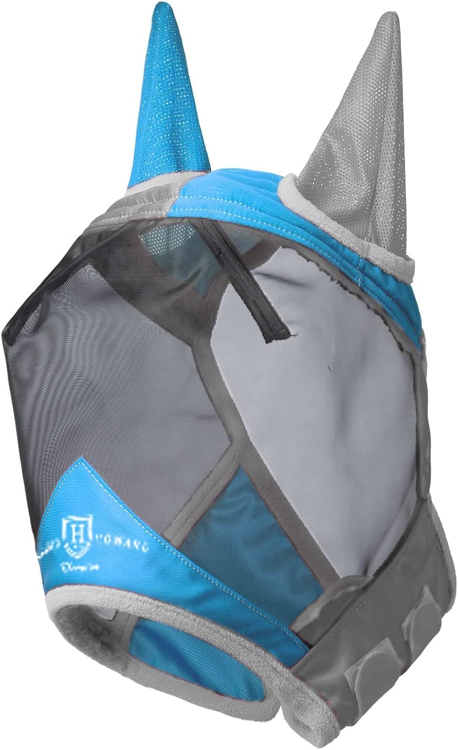 Harrison Howard Pro Luminous Horse Fly Mask Standard with Ears UV Protection for Horse Azure Blue/Silver Large Full Size