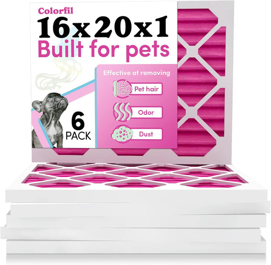Colorfil 16x20x1 Air Filter (6-Pack) | Made in the USA | Color Changing | Remove Cat and Dog Odor | MERV 8 for Pet Hair Dander and Dust | 15.5"x19.5"x0.75" Exact Size