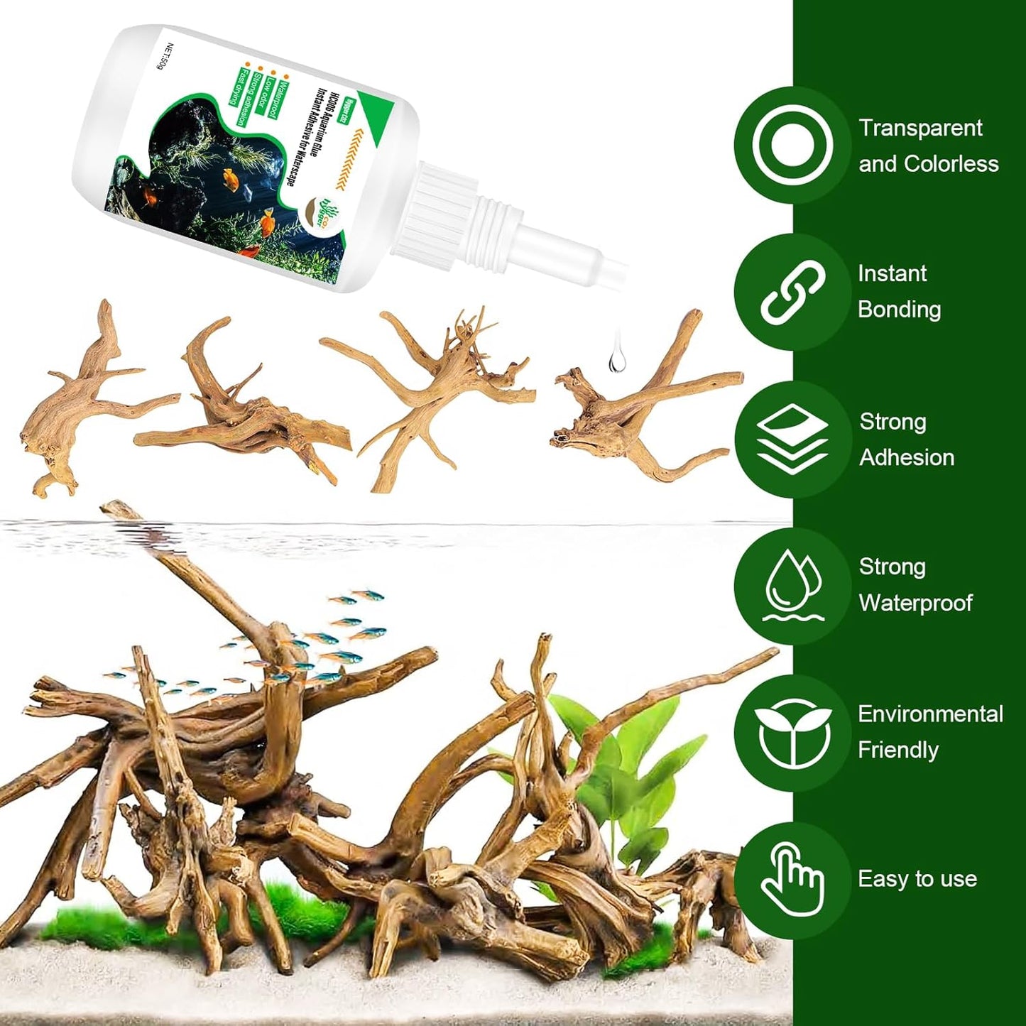 Special Aquarium Liquid Glue for Fish Tank Landscaping, Aquarium Safe Instant Glue for Driftwood, Rocks, Stones,Build Beautiful Waterscapes,Cannot Be Used for Aquatic Plants or Corals