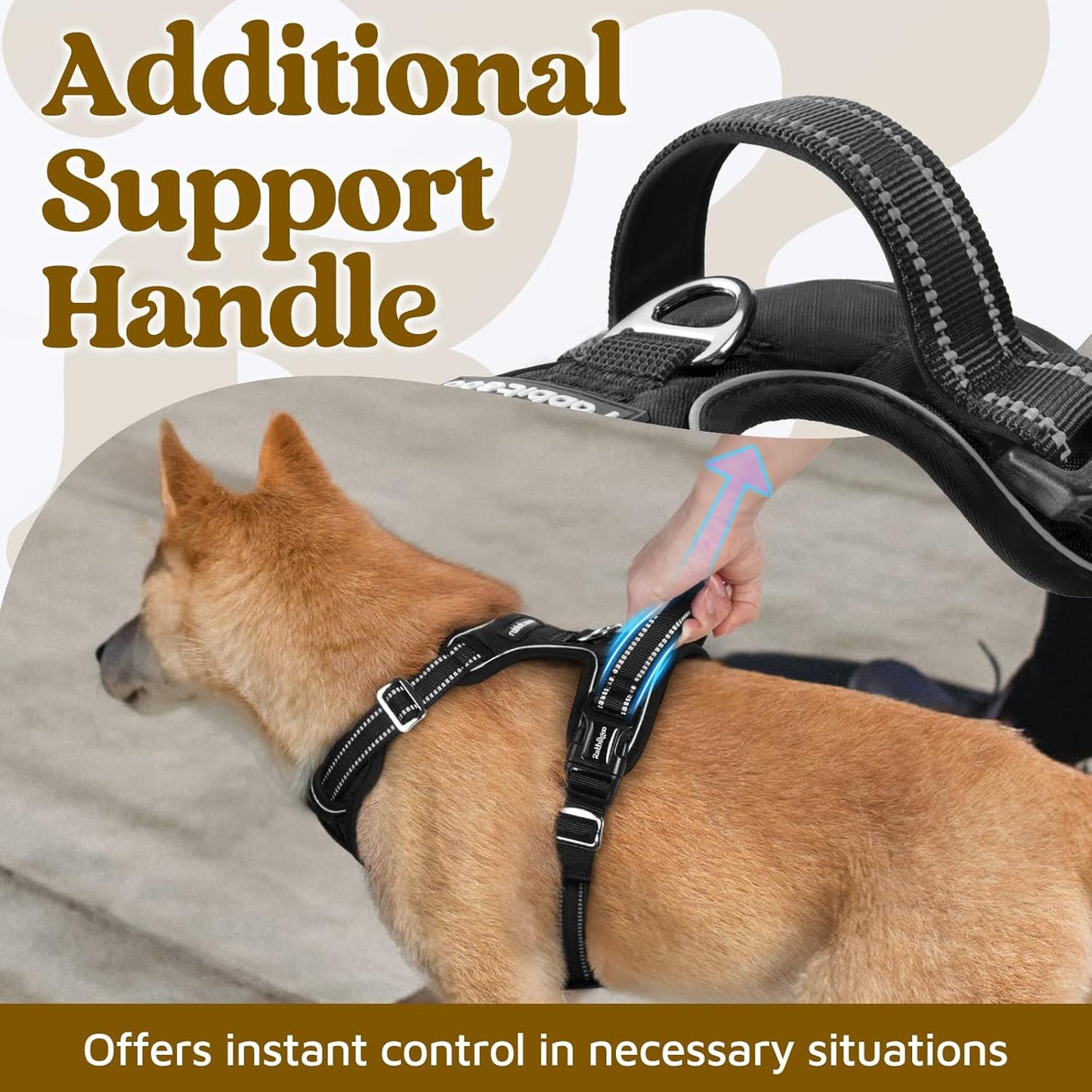 rabbitgoo Dog Harness Medium Sized, No Pull Dog Vest with 3 Buckles, Adjustable Soft Padded Pet Harness with Easy Control Handle and Reflective Strips, Black, M