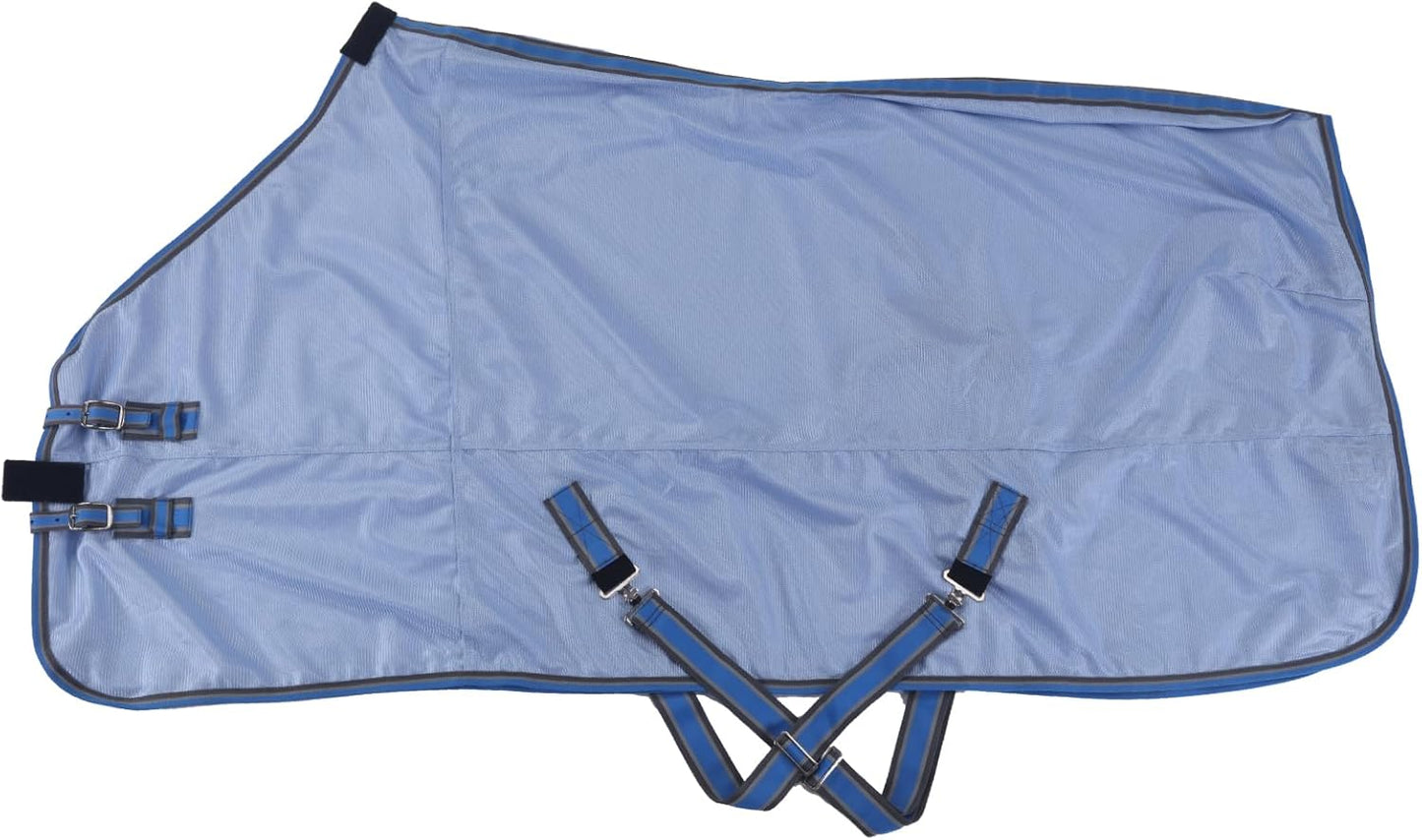 Horse Fly Sheet, Standard Neck Comfy Mesh Fly Sheet for Horses, Equine Summer Sheets UV-Protective Lightblue 84