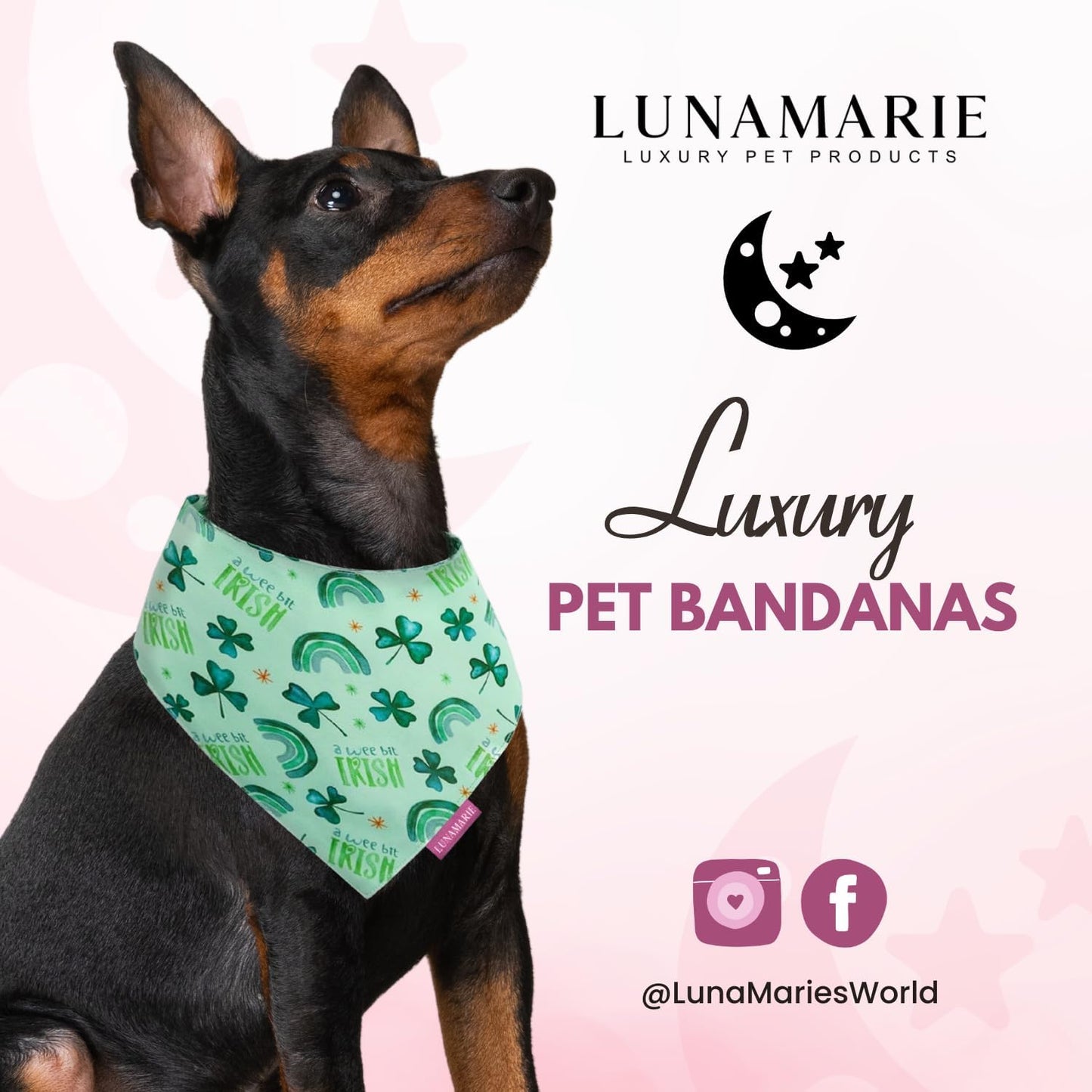 LunaMarie - Luxury Pet Birthday Bandanas -Premium & Silky Poly Fabric | 100% Handmade | Custom Shape Dual Layered (A Wee Bit Irish, Small)
