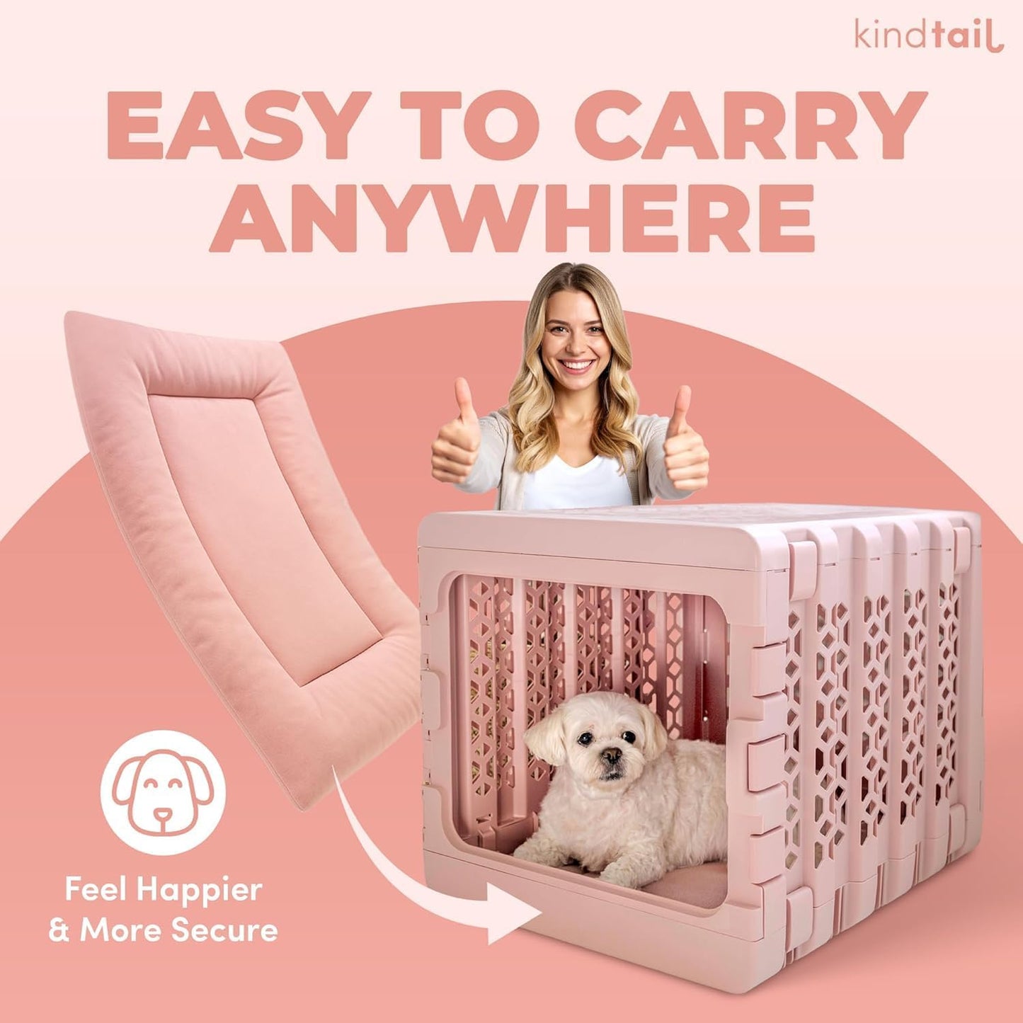 KindTail Dog Crate Pad - Soft Velvet, Reversible Bed - Machine Washable Kennel Mat for Pets up to 15 lbs, Mattress for Cozy Sleeping - 20” x 15” x 1” (Pink, Small)